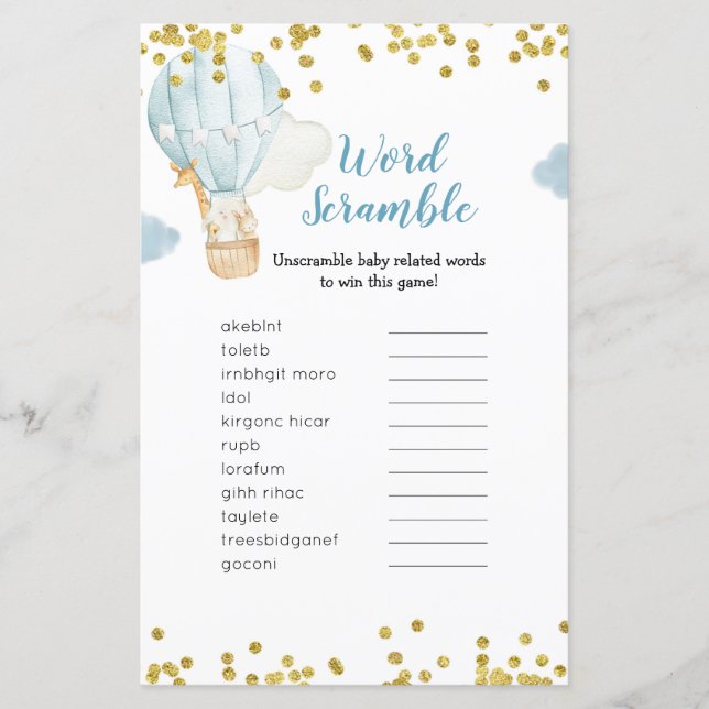 Word Scramble Game Blue Hot Air Ballon Jungle (Vorderseite)