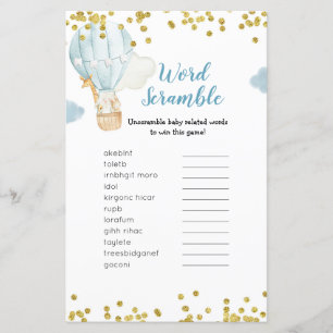 Word Scramble Game Blue Hot Air Ballon Jungle