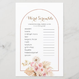 Word Scramble Game Pink Floral Boho Pampas Grass