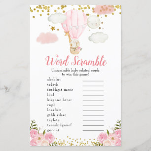 Word Scramble Game Pink Hot Air Ballon Tiere