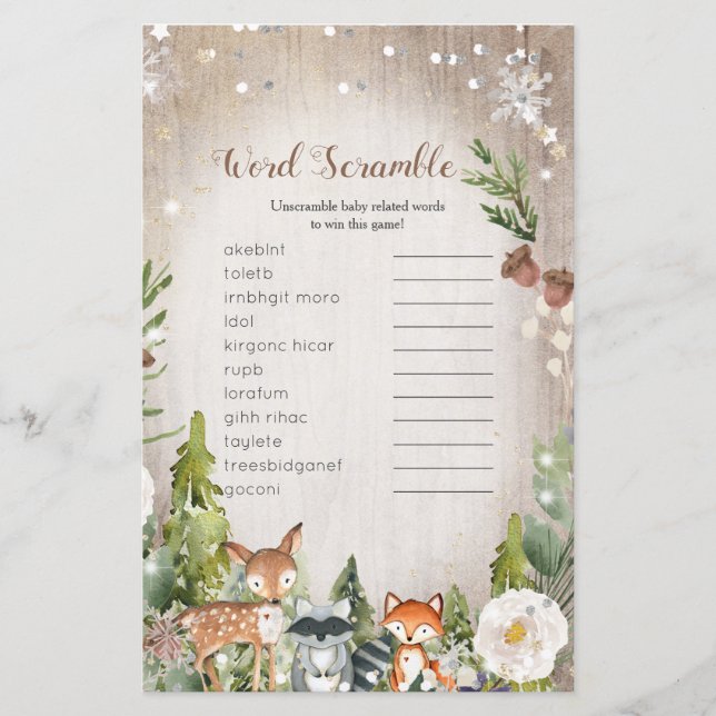 Word Scramble Game Winter Animals Woodland (Vorderseite)