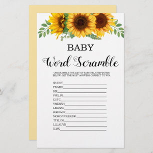 Word Scramble Sunflower Baby Showspiel