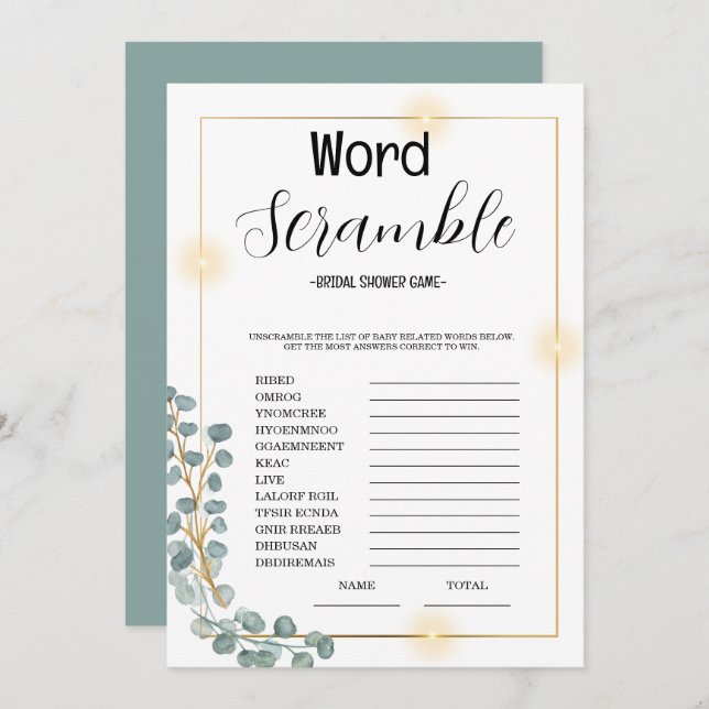 Word Scrumble Brautparty Game Einladung (Vorne/Hinten)