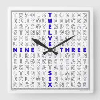 Word Search Clock mit herunterladbarem Puzzle (bla Quadratische Wanduhr