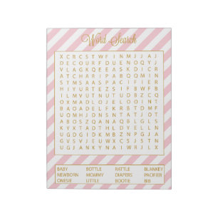 Word Search Pink Baby Shower Game 40 Blätter Notizblock