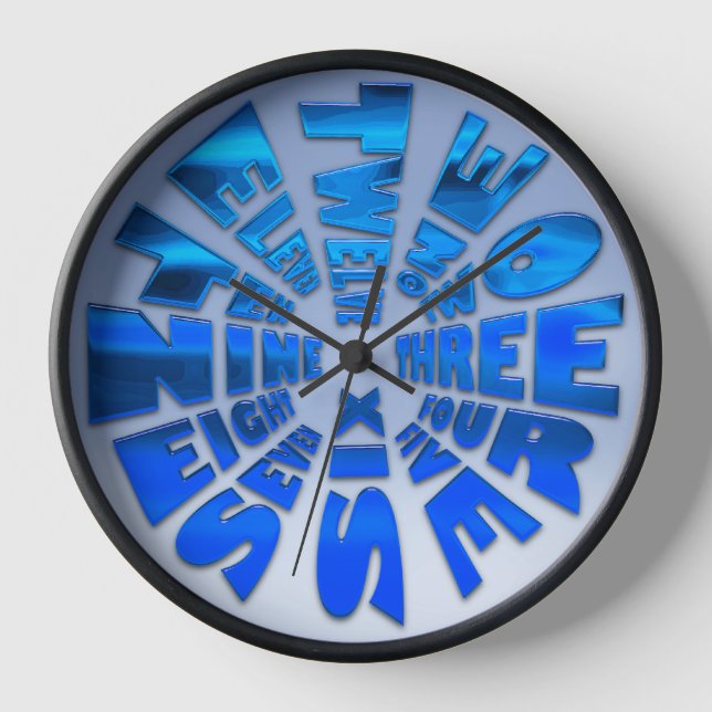 Word Time Clock Blau Wanduhr (Vorderseite)