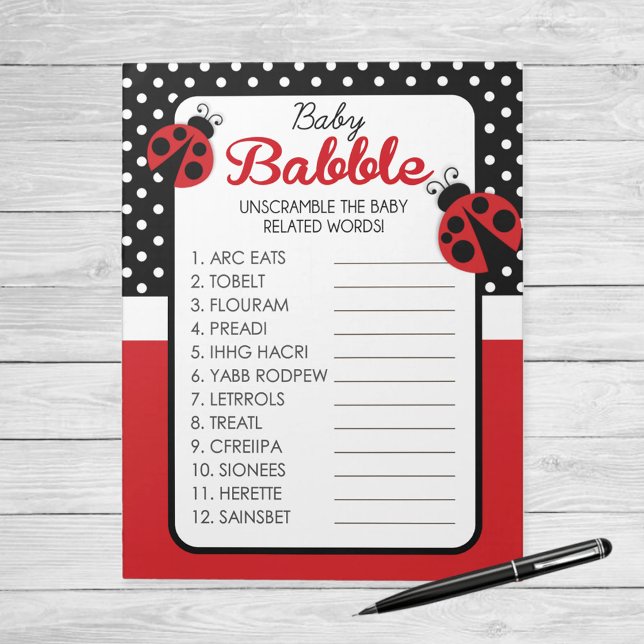 Word Uncramble Ladybug Baby Shower Game Pack Notizblock (Ladybug Baby Babble Word Unscramble Baby Shower Game)