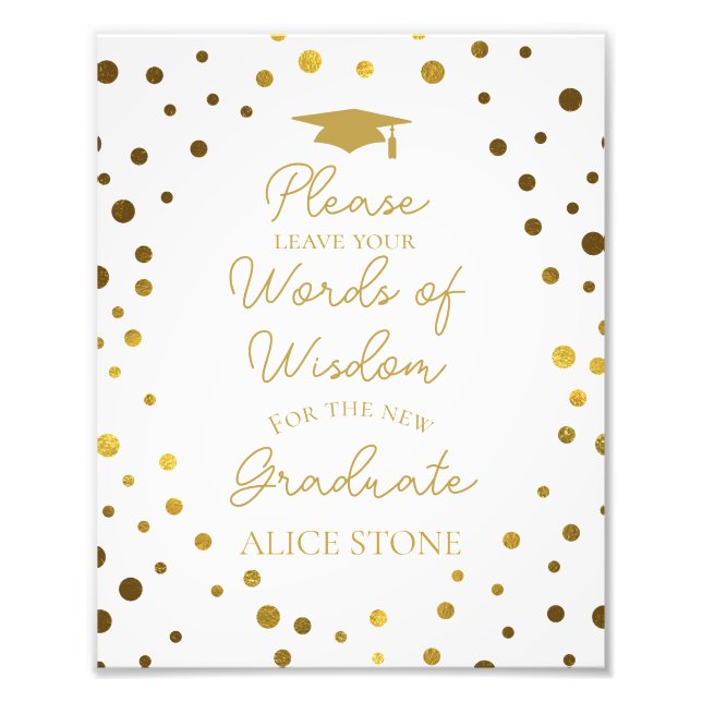words of wisdom graduation party sign gold fotodruck (Vorne)