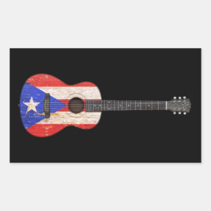 Worin Puerto Rico Flag Acoustic Guitar, schwarz Rechteckiger Aufkleber