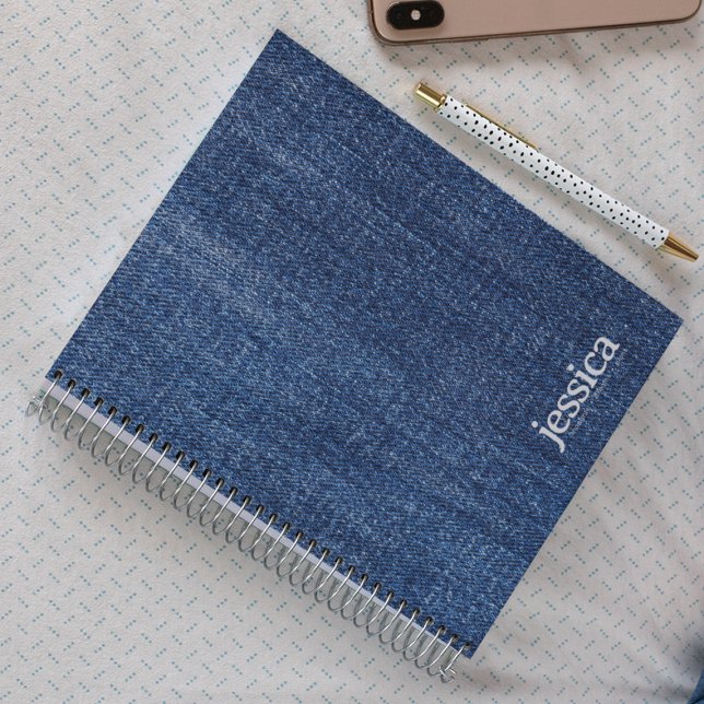 Work Blue Denim Rounded Modern Typografy Notizbuch (Von Creator hochgeladen)