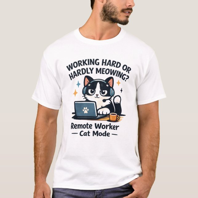 Work From Home Cat Funny Laptop Cartoon T-Shirt (Vorderseite)