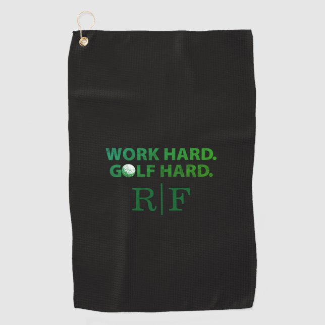 Work Hard Golf Hard Monogram Initial Retro Green Golfhandtuch (Vorderseite)