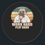 Work Hard Play Hard Pug Classic Runder Aufkleber<br><div class="desc">For pug lovers who hustle hard and nap harder. Cute,  fun,  and motivational.</div>
