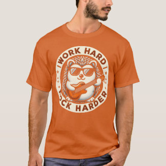 Work Hard Rock Harder Cool Hedgehog Guitar Design  T-Shirt