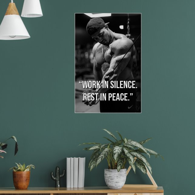 Work in Silence Rest in Peace Gym Motivation Quote Poster (Wohnzimmer 1)