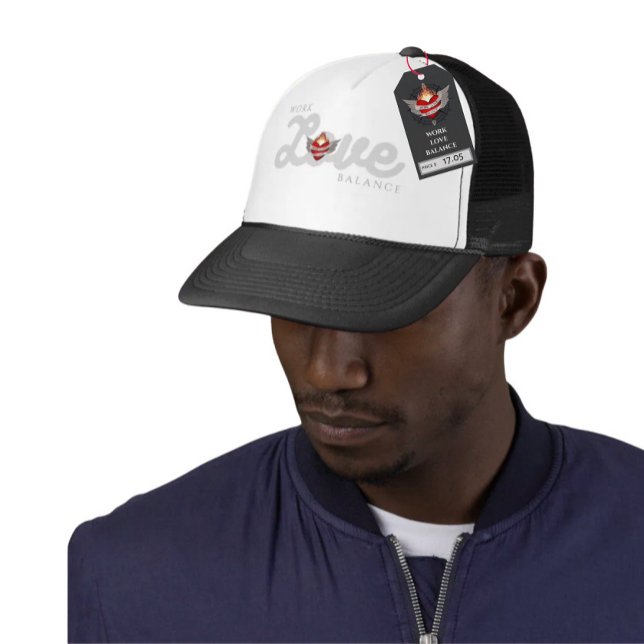 WORK LOVE BALANCE in grey script lettering Truckerkappe (Von Creator hochgeladen)