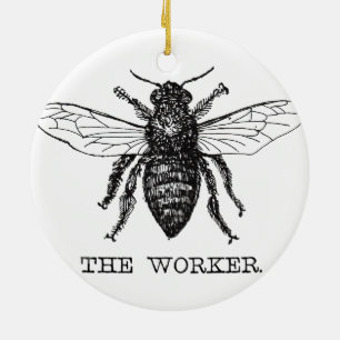 Worker Bee Black White Bumblebee Vintage Keramikornament