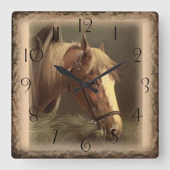 Working Horse Quadratische Wanduhr (Vorderseite)