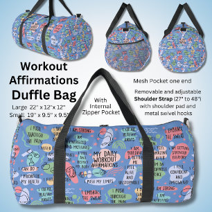 Workout Affirmations for the Gym on Blue Duffle Bag