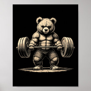 Workout Bear Deadlifter Funny Gym T-Shirt Lifting Poster