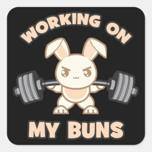 Workout Bunny Cartoon - Arbeit an meinen Brötchen  Quadratischer Aufkleber