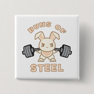 Workout Bunny Cartoon - Stahlblasen - Funny Gym Button