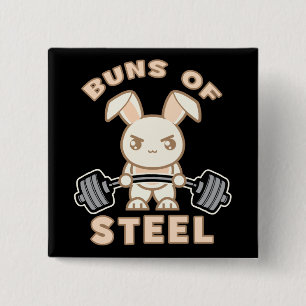 Workout Bunny Cartoon - Stahlblasen - Funny Gym Button