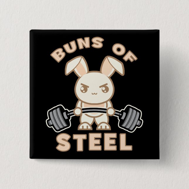 Workout Bunny Cartoon - Stahlblasen - Funny Gym Button (Vorderseite)
