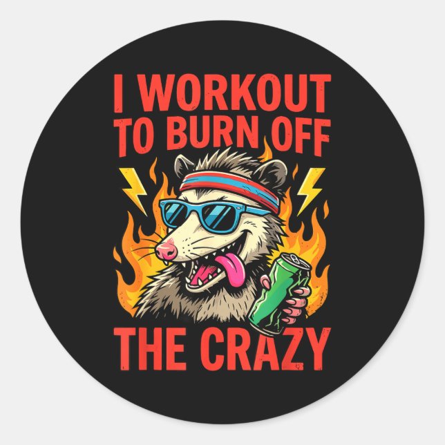 Workout Burn Off Crazy Possum Runder Aufkleber (Vorderseite)