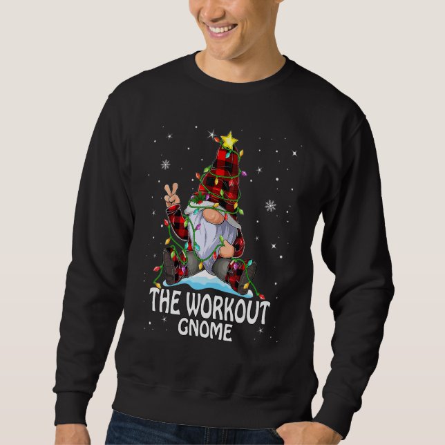 Workout Gnome Buffalo Plaid Matching Christmas Tre Sweatshirt (Vorderseite)