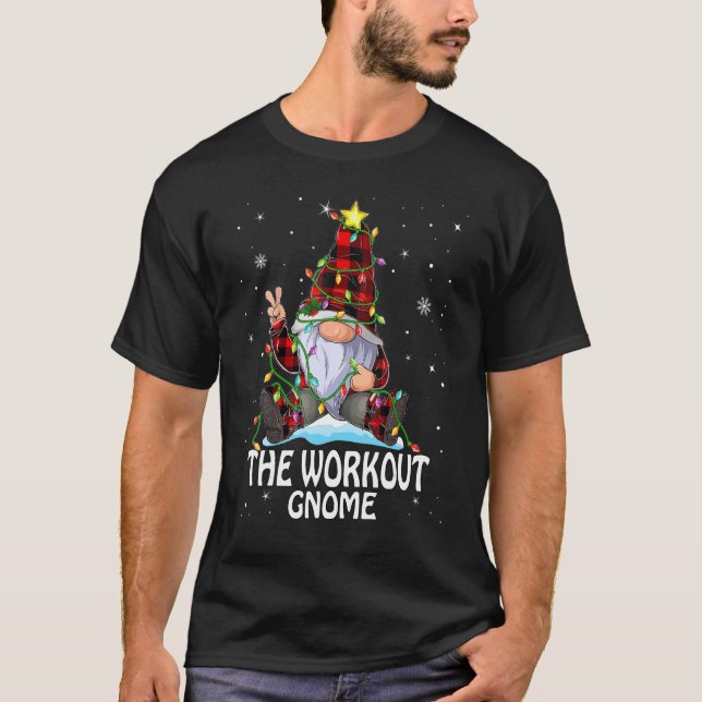 Workout Gnome Buffalo Plaid Matching Christmas Tre T-Shirt (Vorderseite)