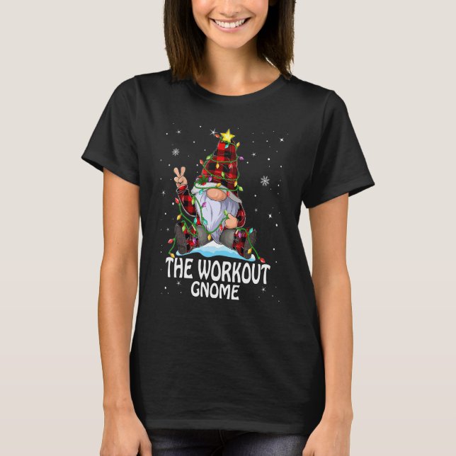 Workout Gnome Buffalo Plaid Matching Christmas Tre T-Shirt (Vorderseite)