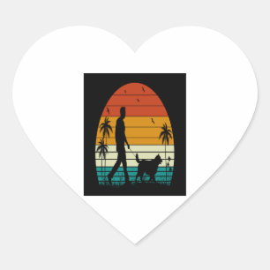 Workout meines Hundes-Vintag Retro-Sonnenuntergang Herz-Aufkleber