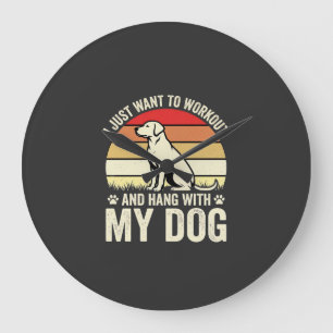 Workout mit meinem Hund Retro-Sonnenuntergang Große Wanduhr