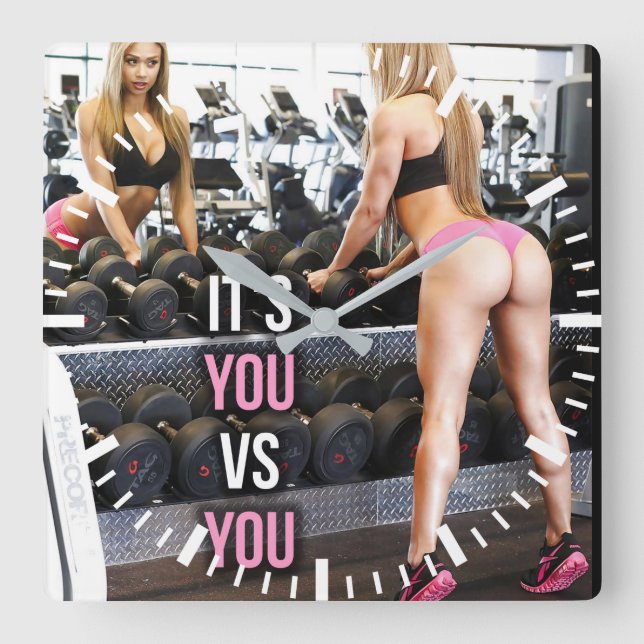 Workout Motivierend Quadratische Wanduhr (Vorderseite)