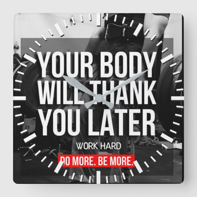 Workout Motivierend Quadratische Wanduhr (Vorderseite)