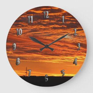 Workover Rig bei Sonnenuntergang (mit Zahlen) Große Wanduhr