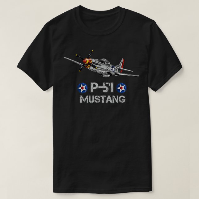 World2 American Aircraft P51 Mustang Fighter T-Shirt (Design vorne)