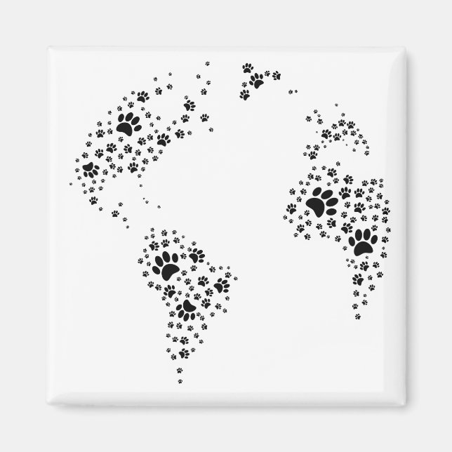 World Atlas Dog Paw Prints Magnet (Vorne)