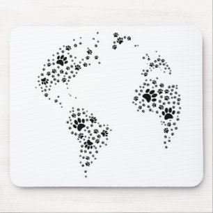 World Atlas Dog Paw Prints Mousepad