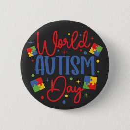 World Autism Awareness Day Colorful Puzzle Piece Button