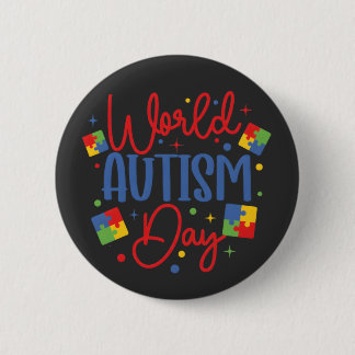 World Autism Awareness Day Colorful Puzzle Piece Button