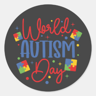 World Autism Awareness Day Colorful Puzzle Piece Runder Aufkleber