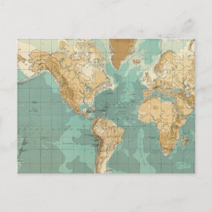 World bathyorographical map postkarte