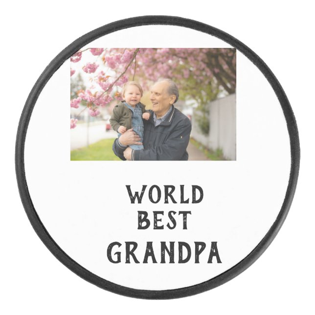 World best Grandpa photo name father's day grandpa Eishockey Puck (Vorderseite)