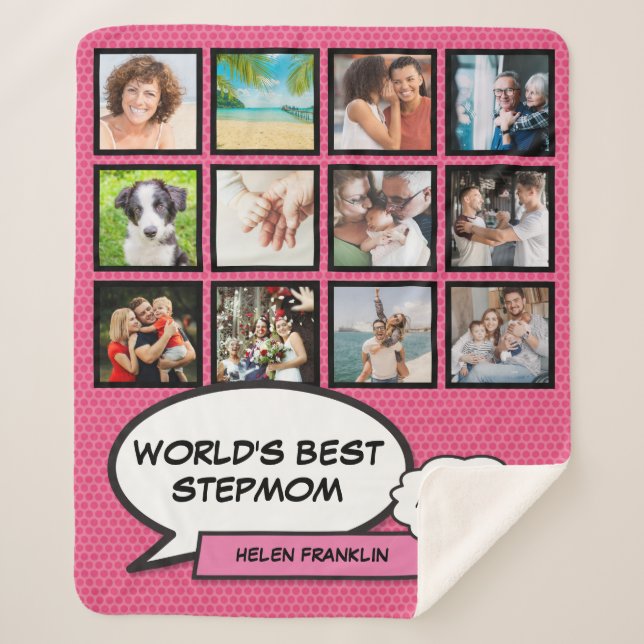 World Best Stepmuth Pink Foto Collage Fun Modern Sherpadecke (Vorderseite)