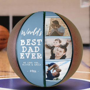 World Best Vater Blue 3 Foto Collage Keepake Basketball