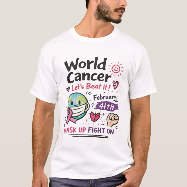 World Cancer Day Awareness Doodle Illustration T-Shirt (Vorderseite)