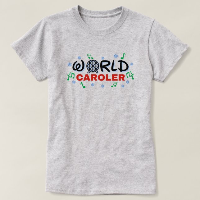 World Caroler mit grünen Musiknoten und blauem Sch T-Shirt (Design vorne)