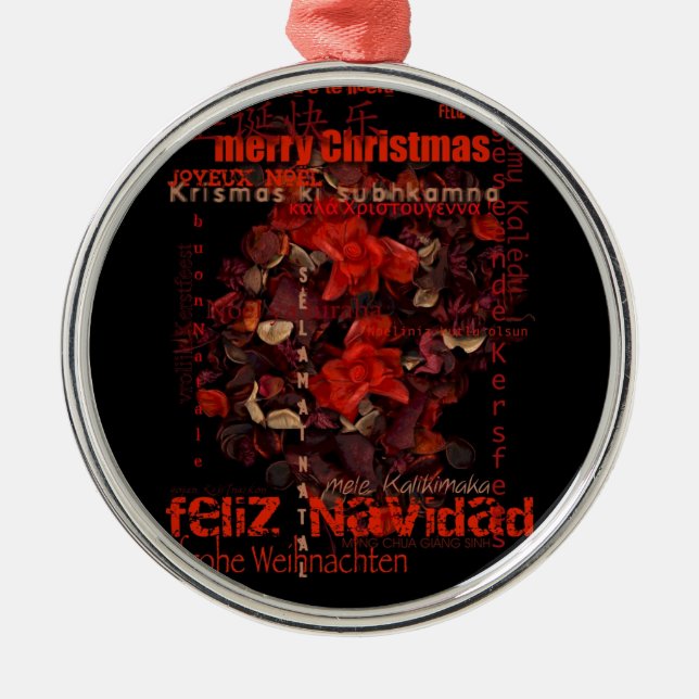 World Christmas Feliz Navidad Joyeux Weihnachten - Silbernes Ornament (Vorne)